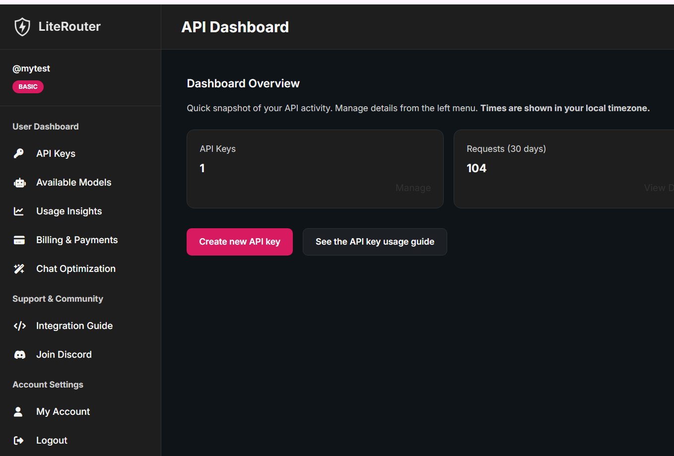 Literouter API Dashboard
